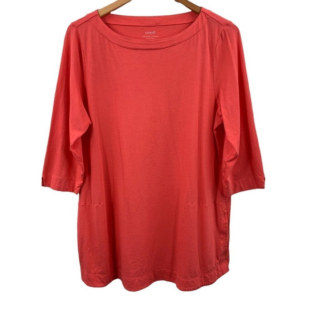 PURE JILL Coral Pink Cotton/Modal Jersey Tunic Top w/Pockets Size Large